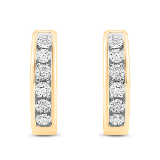 14K Gold Vermeil Classic Diamond Hoop Huggie Earrings