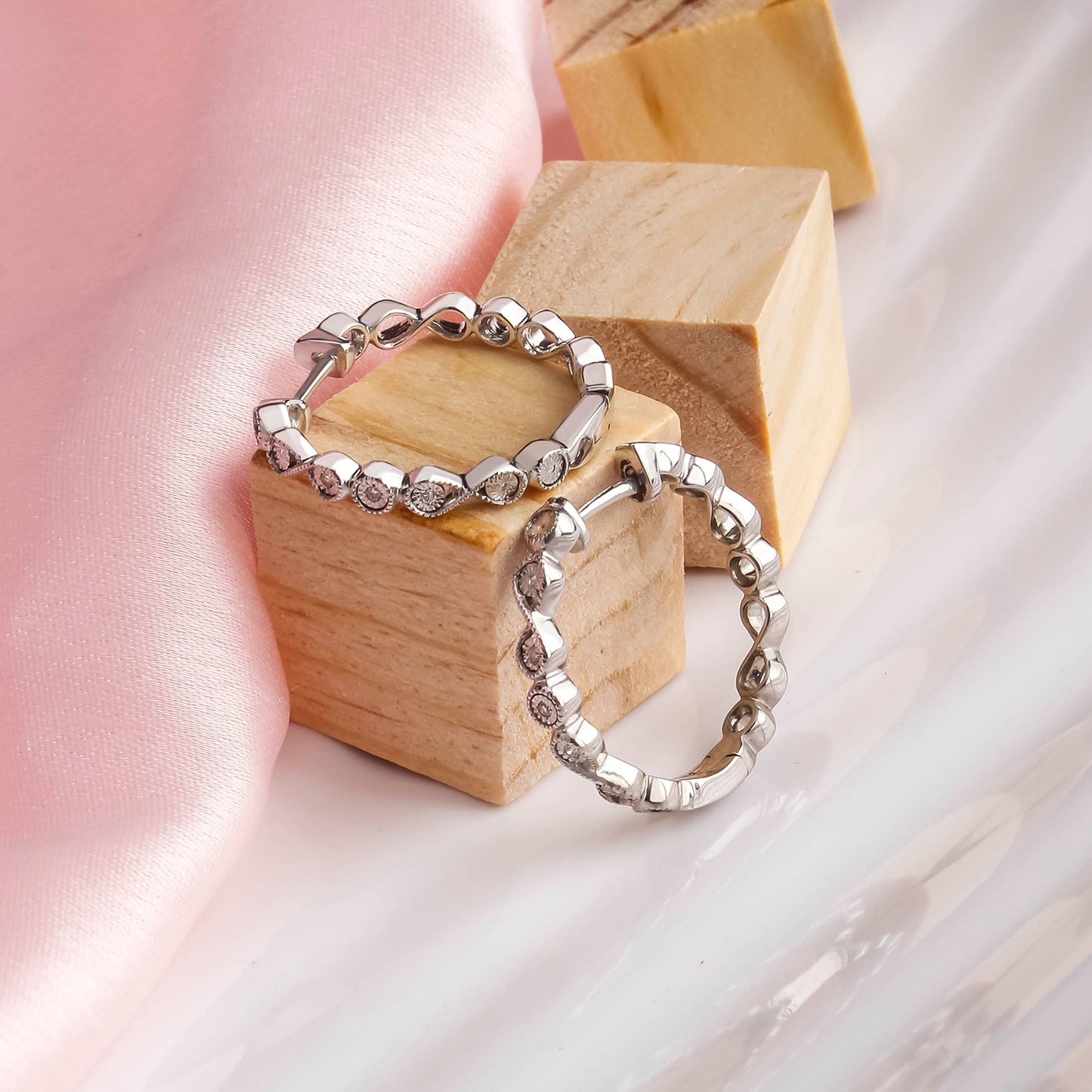 Small Hoop Diamond Earrings in 925 Sterling Silver
