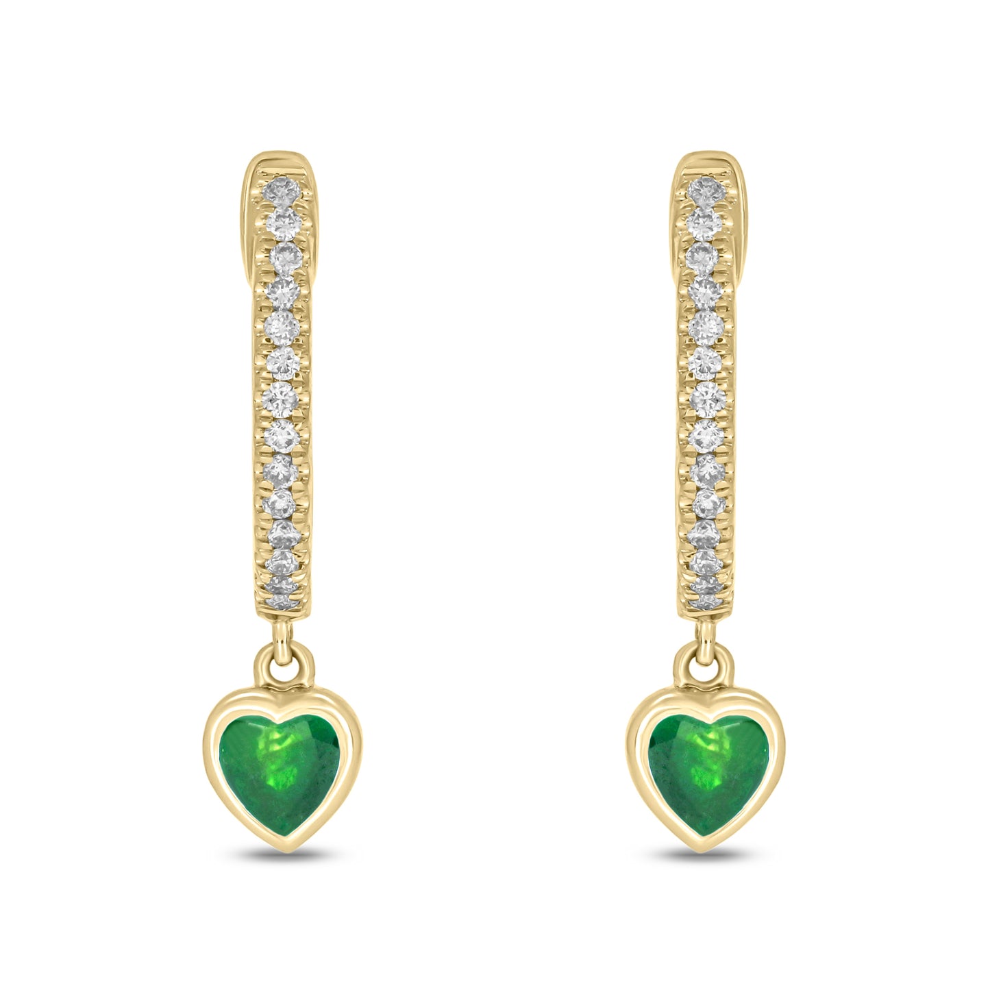 14KT Gold & Sterling Silver Diamond Mini Dangling Gemstone Hoop Earrings