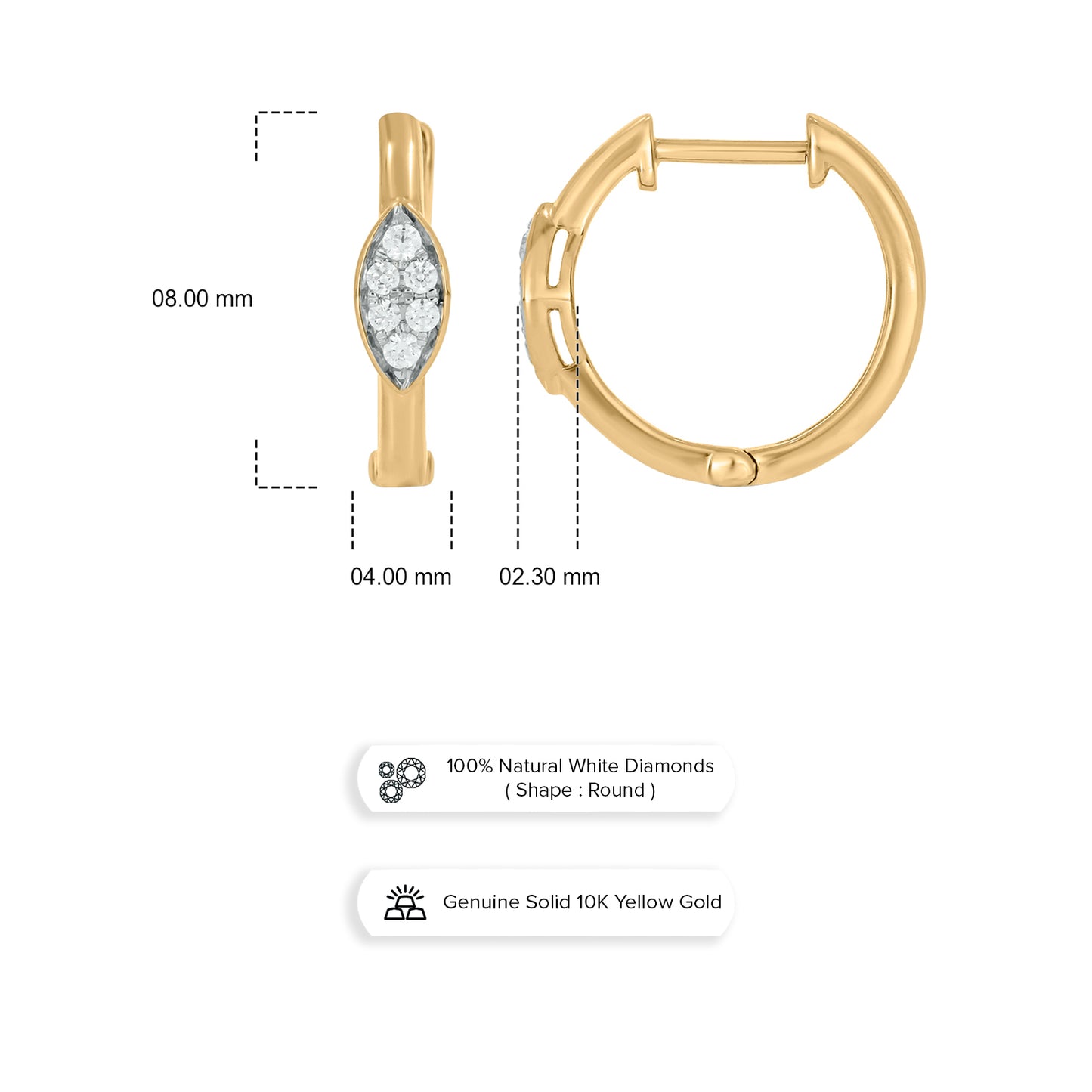 10KT Gold Dainty Diamond Studded Hoop Earrings