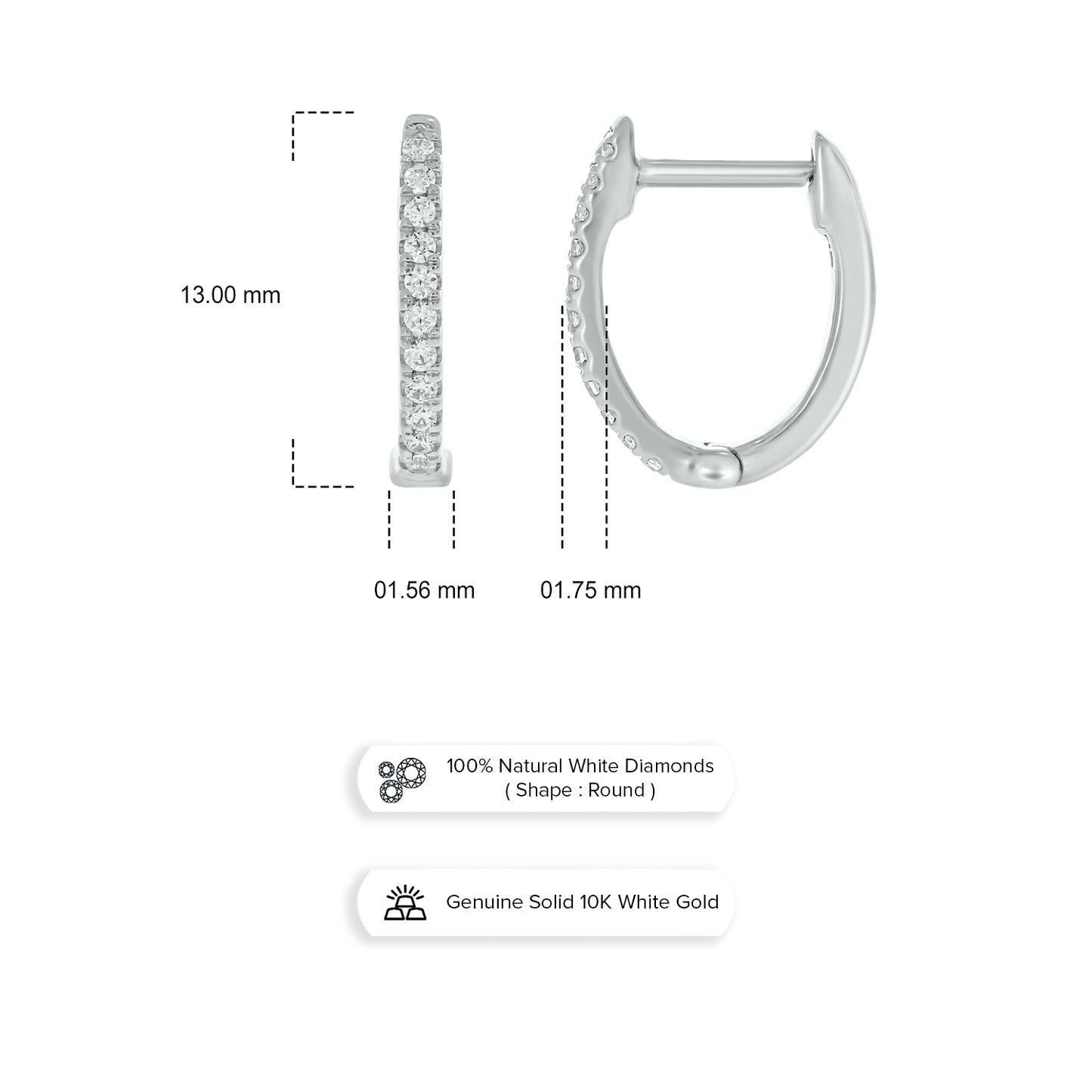 Luxurious 10KT Gold Diamond Oval Hoops