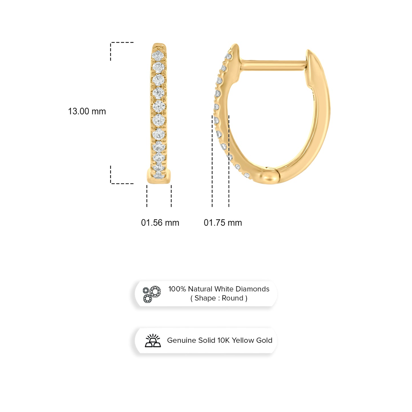 Luxurious 10KT Gold Diamond Oval Hoops
