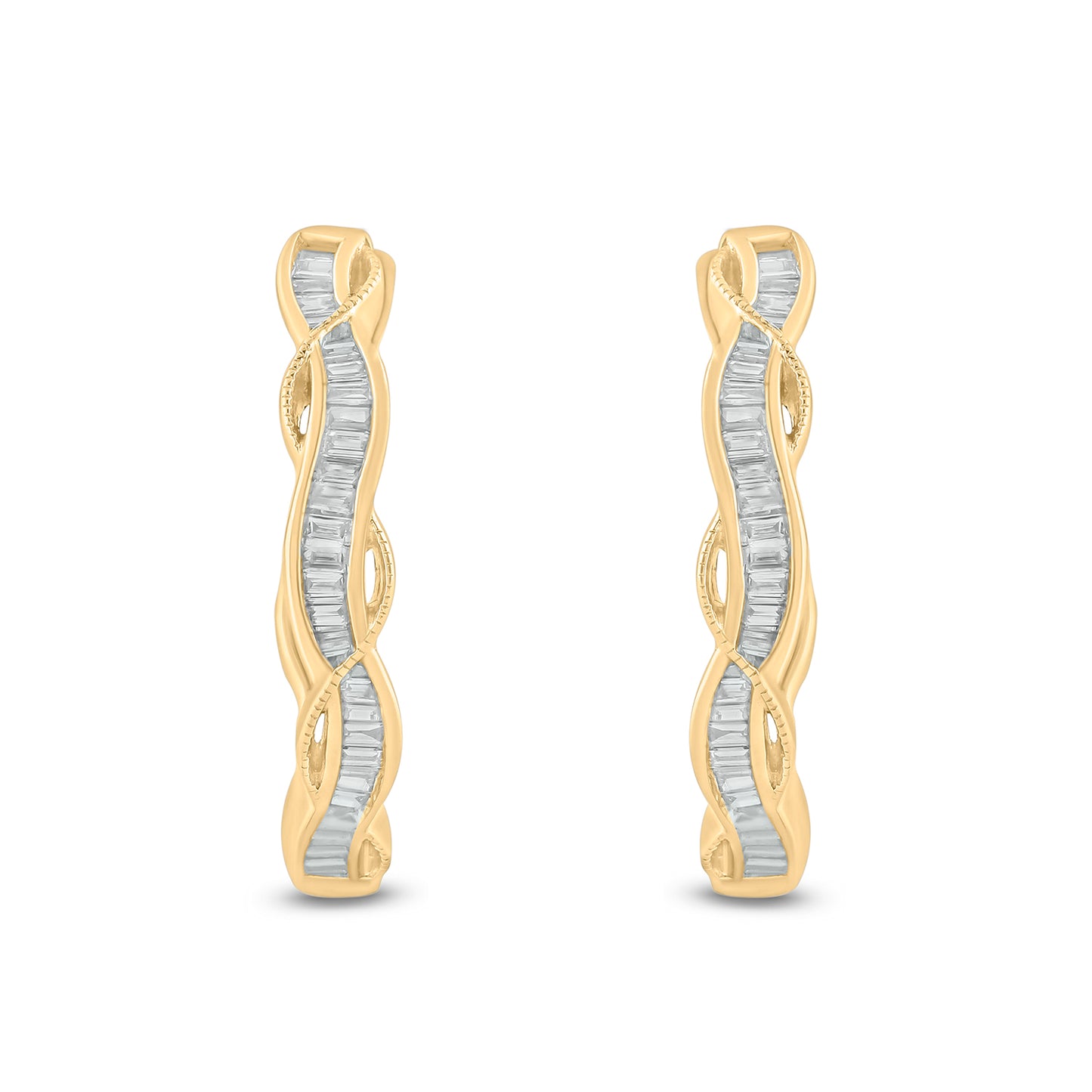 10K Gold Swirl Hoop Diamond Earrings