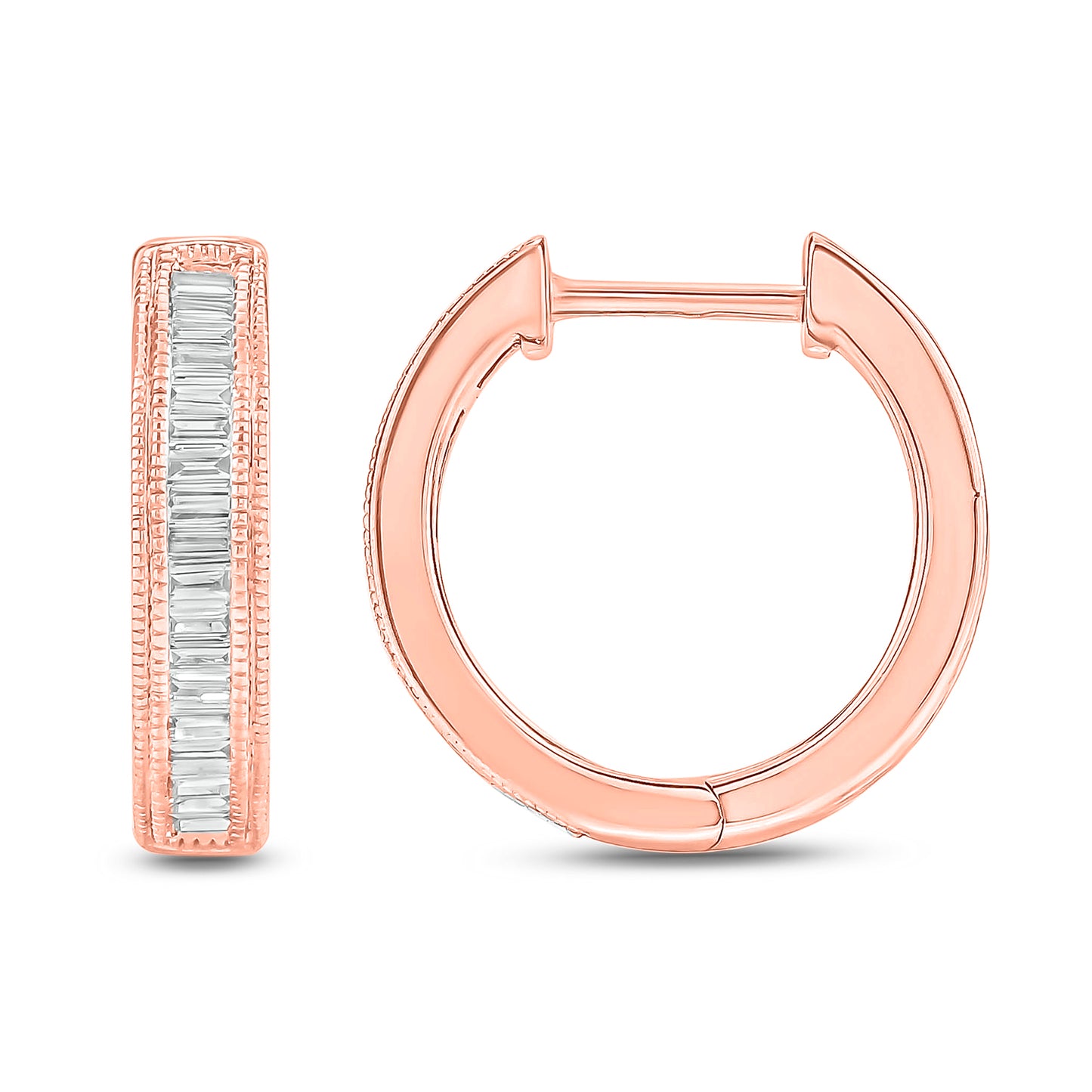 10K Gold Baguette Diamond Hoop Earrings
