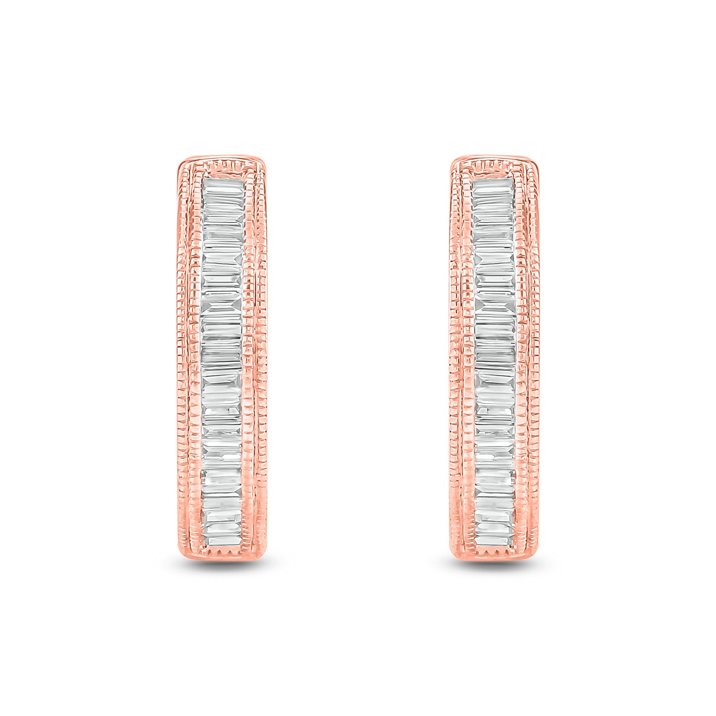 10K Gold Baguette Diamond Hoop Earrings