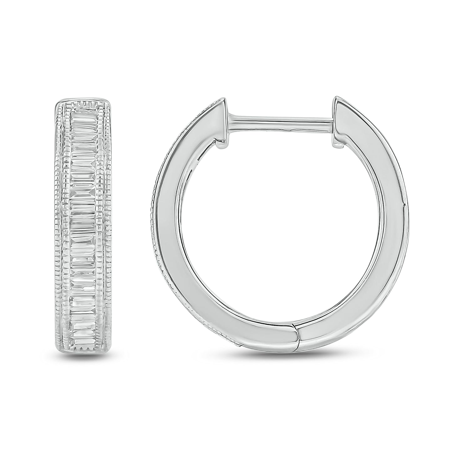 10K Gold Baguette Diamond Hoop Earrings