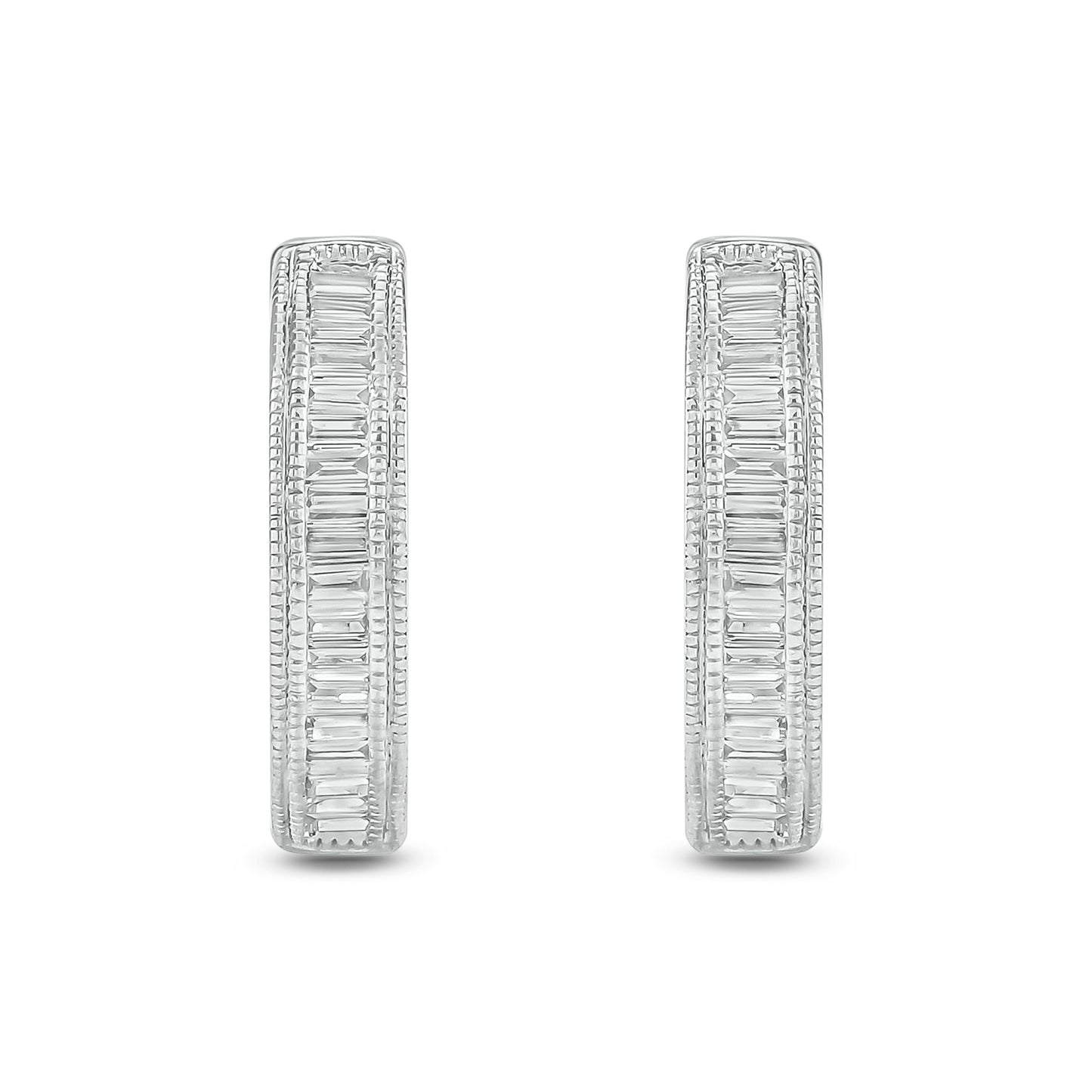10K Gold Baguette Diamond Hoop Earrings
