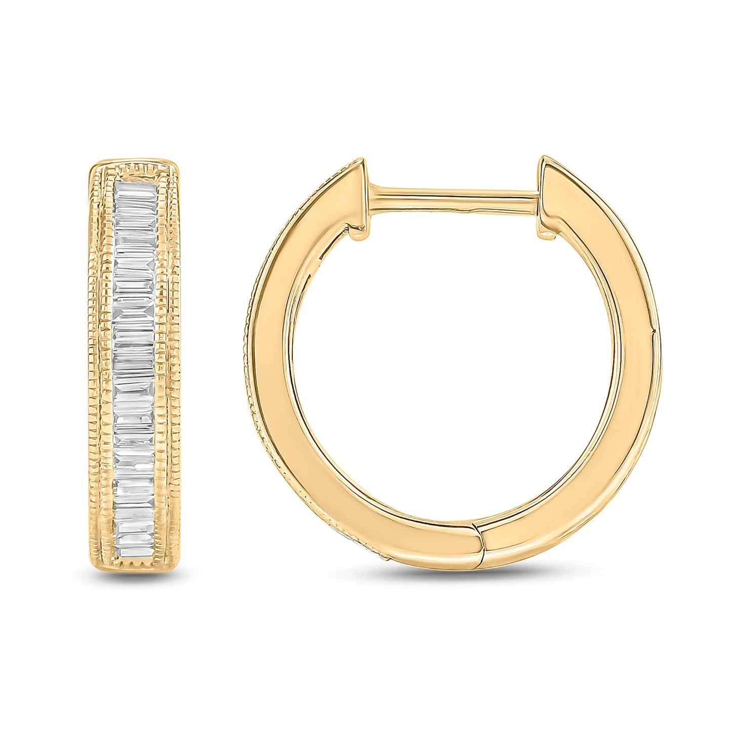 10K Gold Baguette Diamond Hoop Earrings