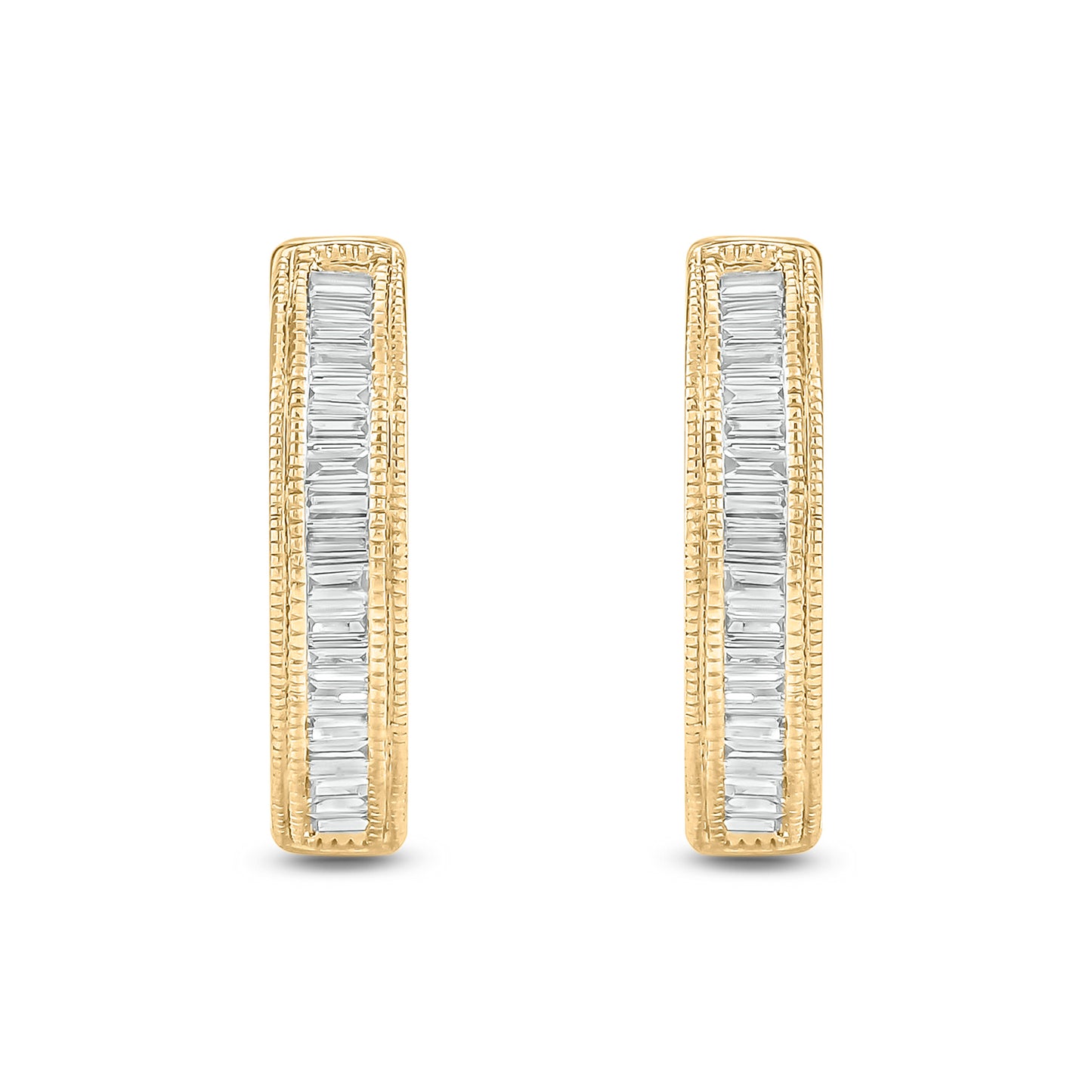 10K Gold Baguette Diamond Hoop Earrings