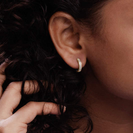 10K Gold Baguette Diamond Hoop Earrings