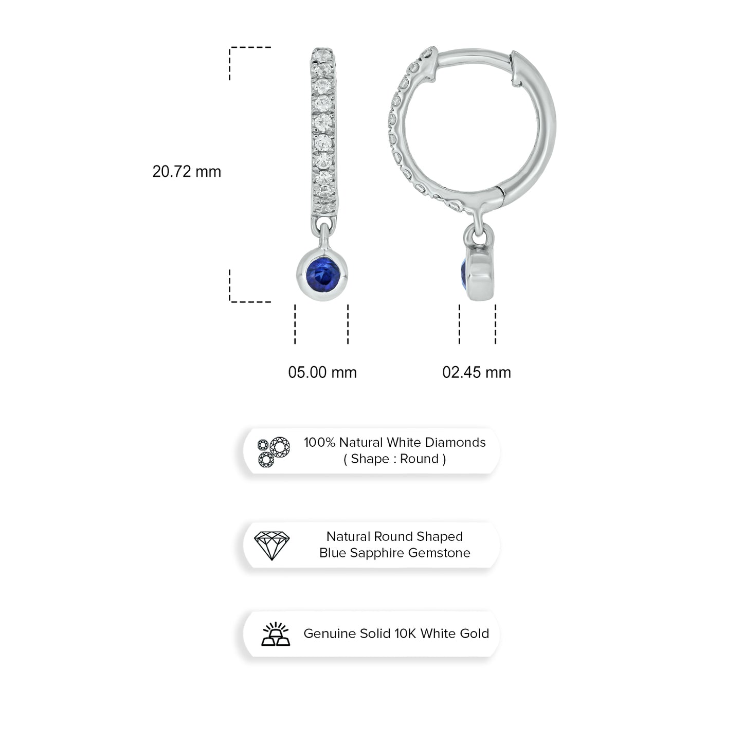 10KT Gold, Diamond Mini Dangling Gemstone Hoop Earrings, also available in 925 Silver