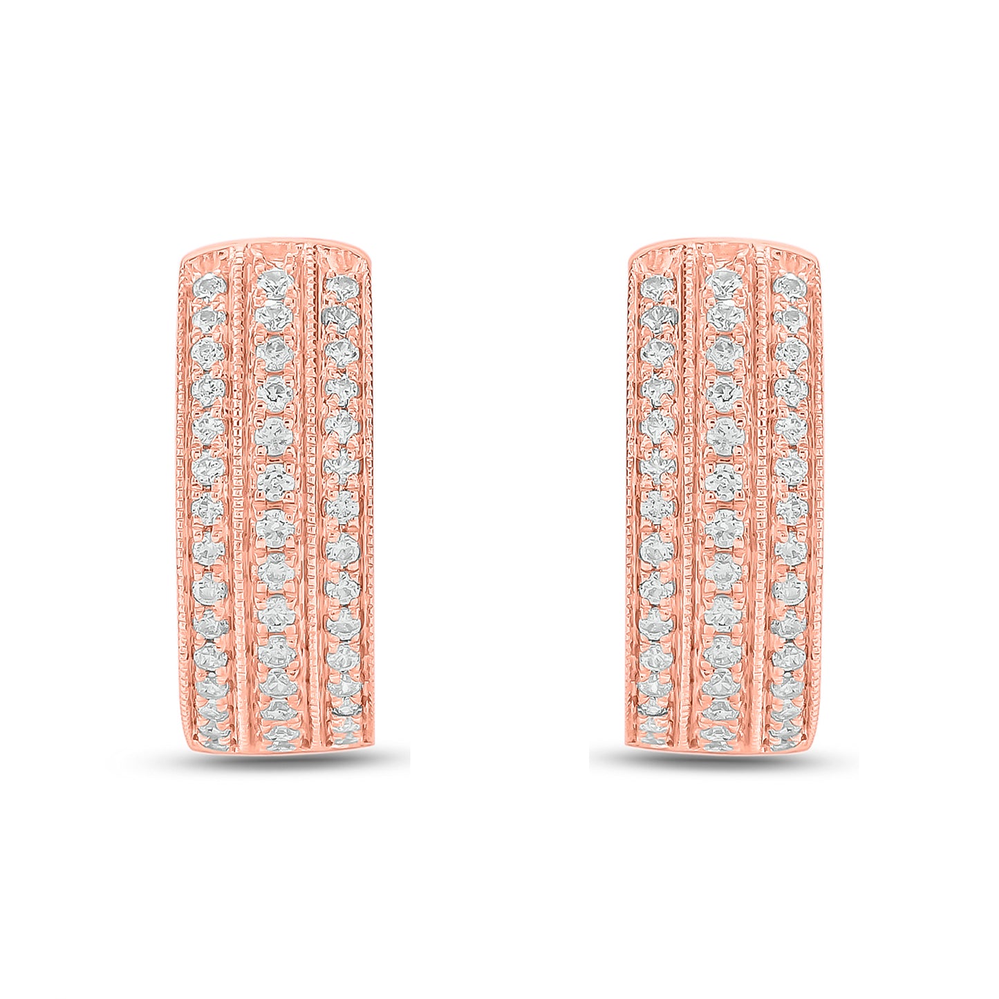 10K Gold Triple Row Diamond Hoop Earrings