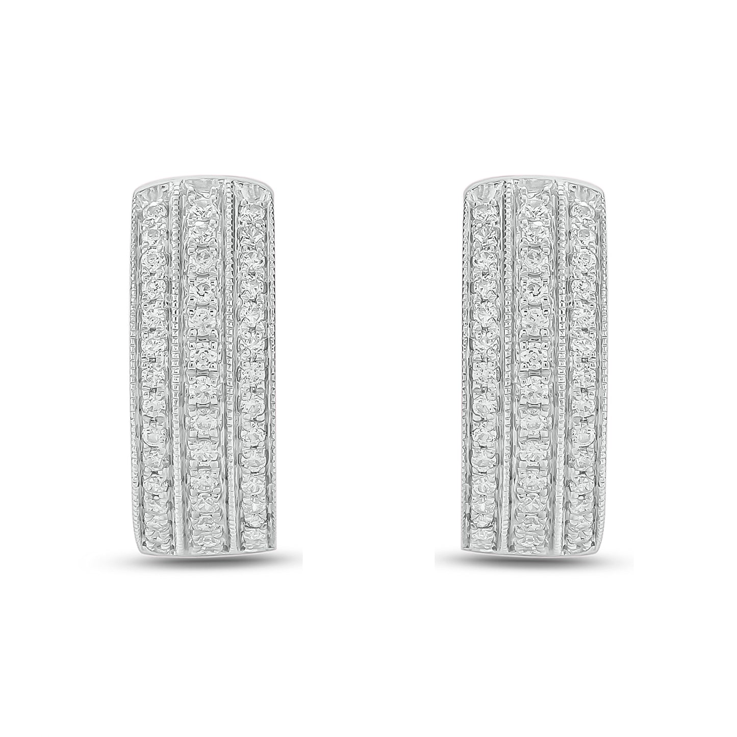 10K Gold Triple Row Diamond Hoop Earrings