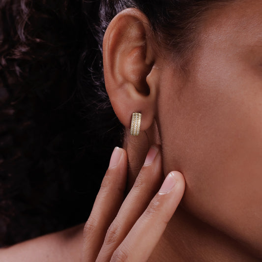 10K Gold Triple Row Diamond Hoop Earrings