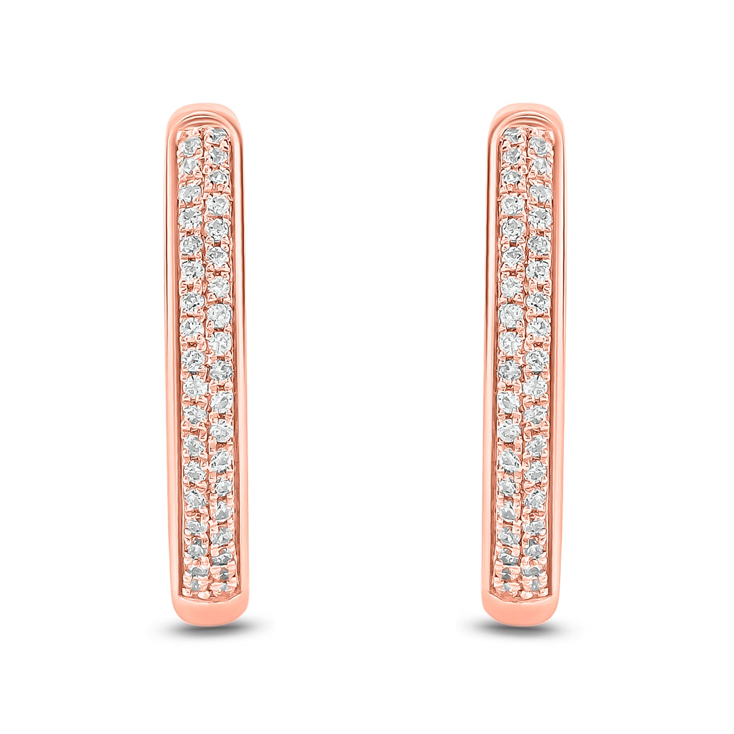 10K Gold Double Row Diamond Hoop Earrings