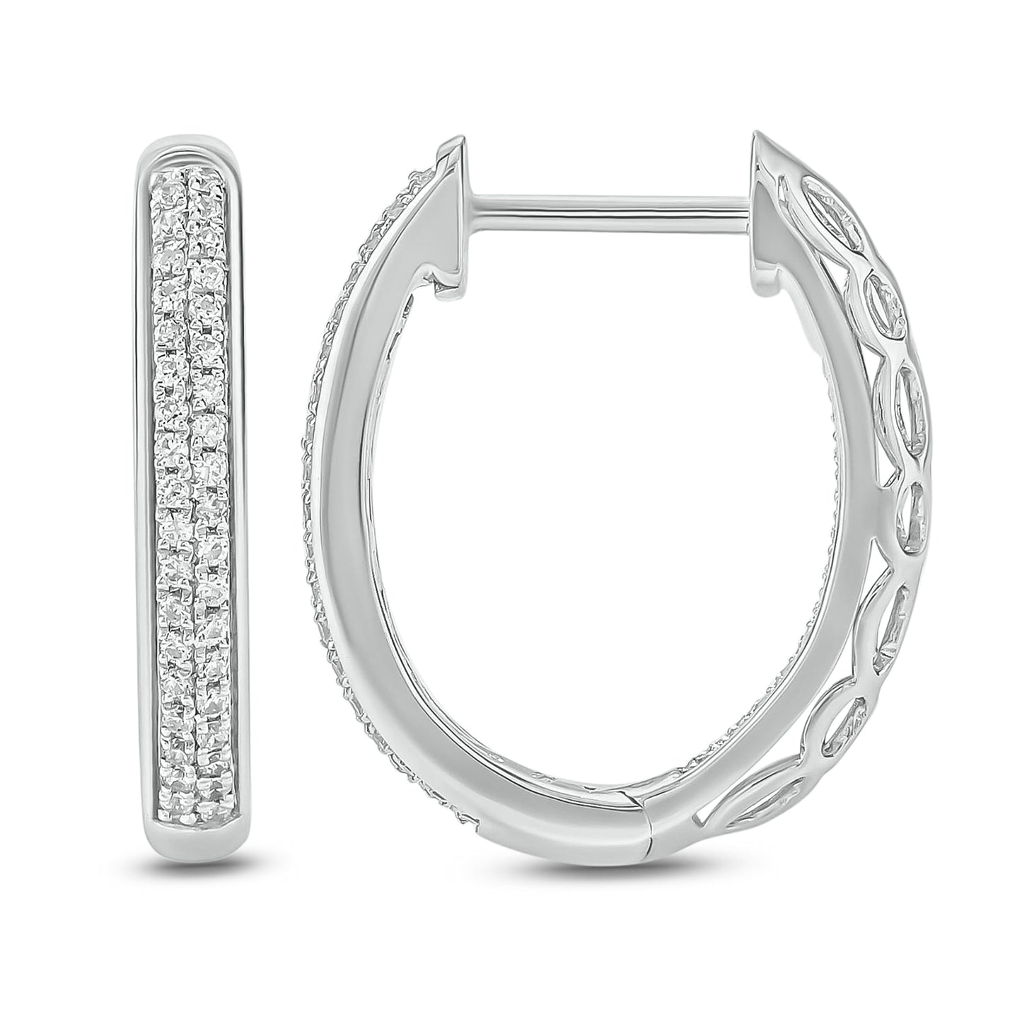 10K Gold Double Row Diamond Hoop Earrings