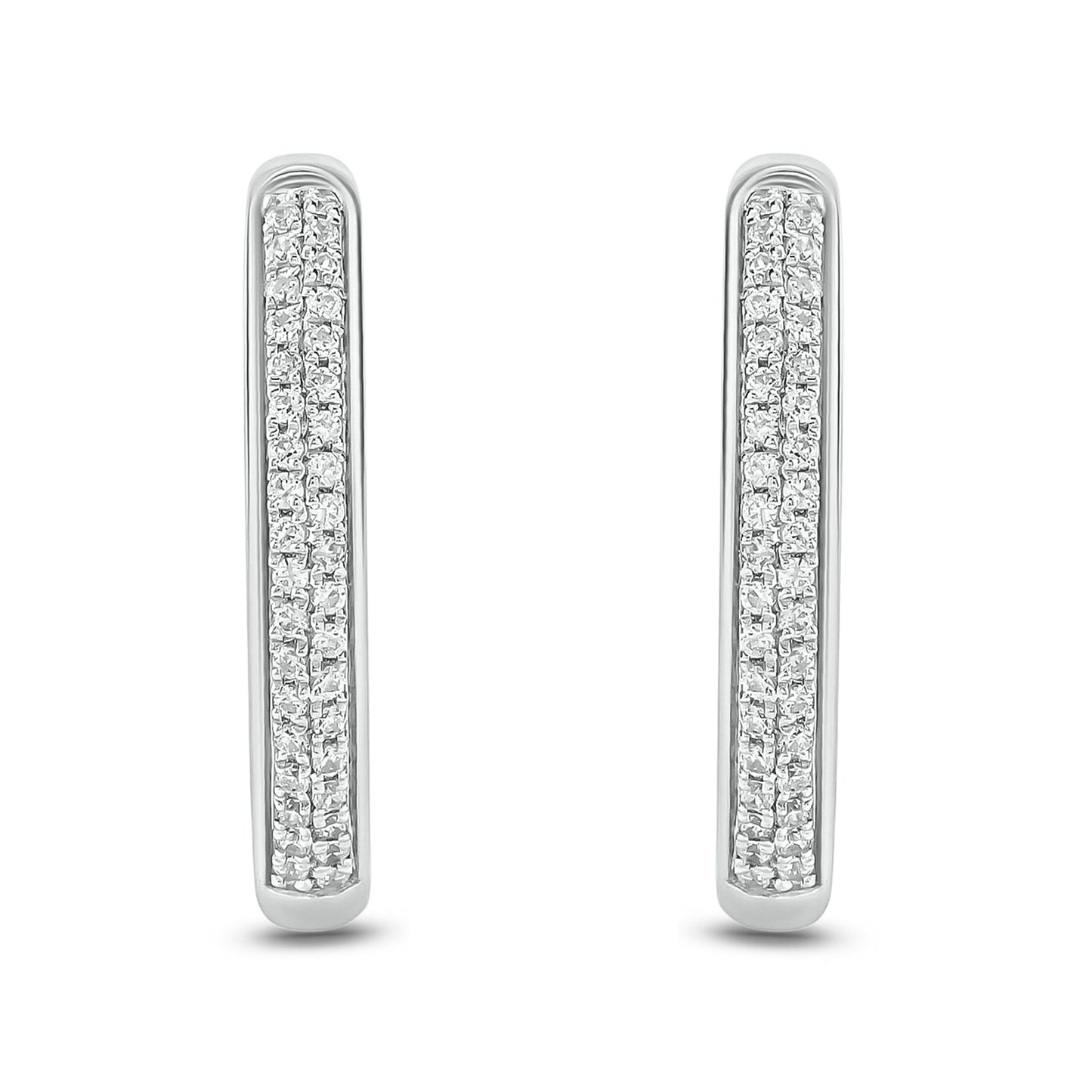 10K Gold Double Row Diamond Hoop Earrings