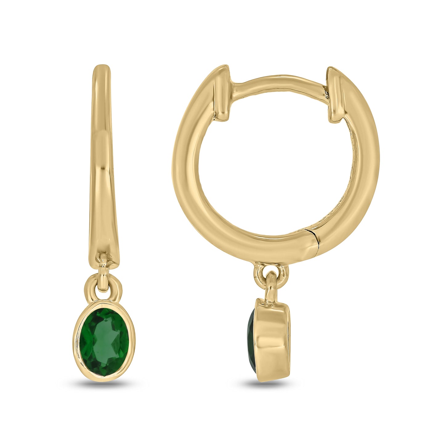 14KT Gold & Silver Mini Dangling Gemstone Hoop Earrings