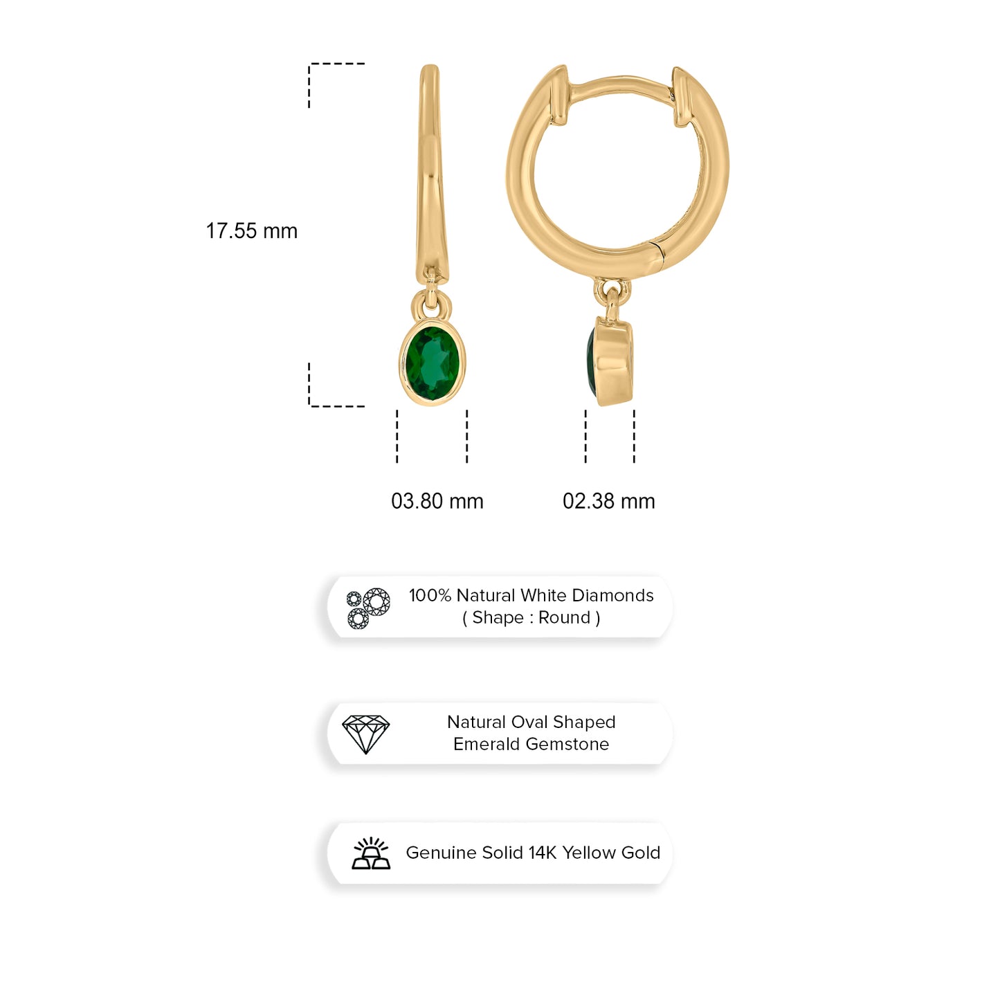 14KT Gold & Silver Mini Dangling Gemstone Hoop Earrings