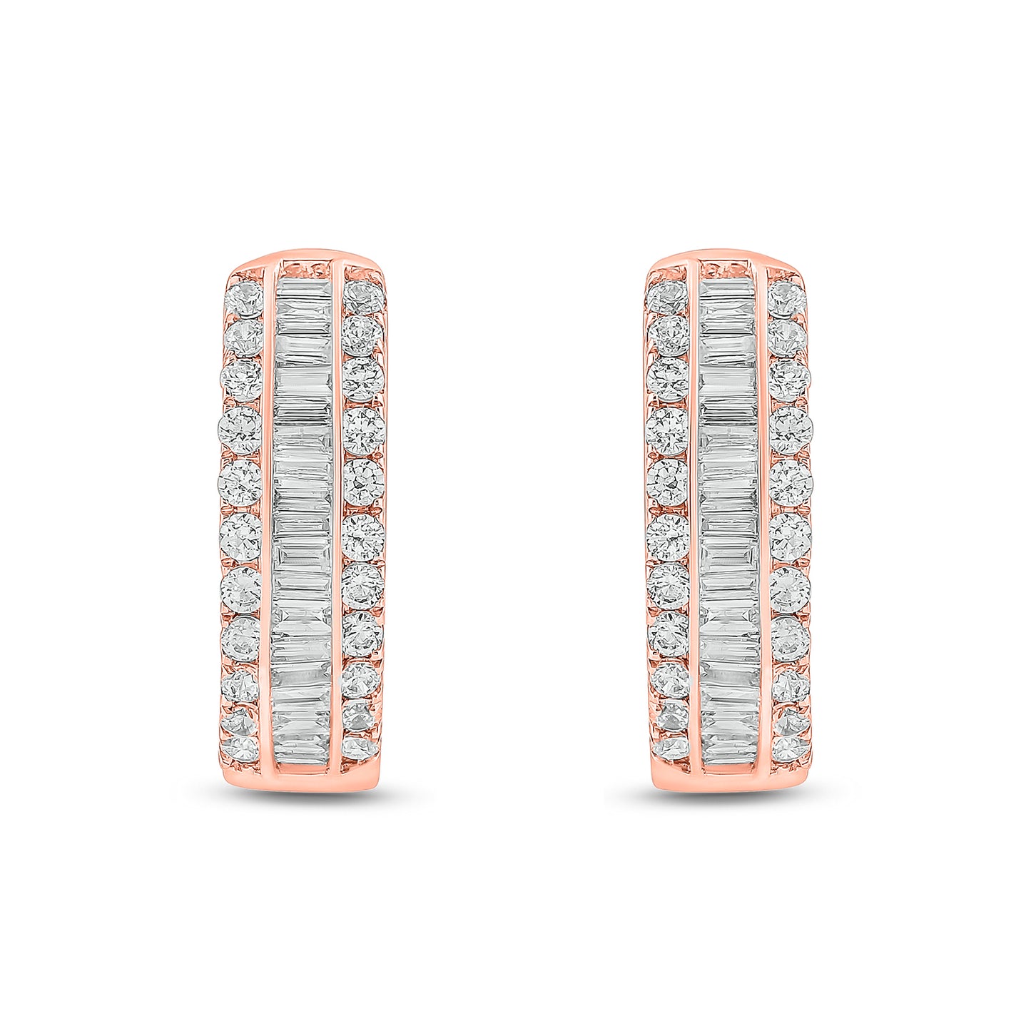 10K Gold Round Baguette Round Diamond Hoop Earrings