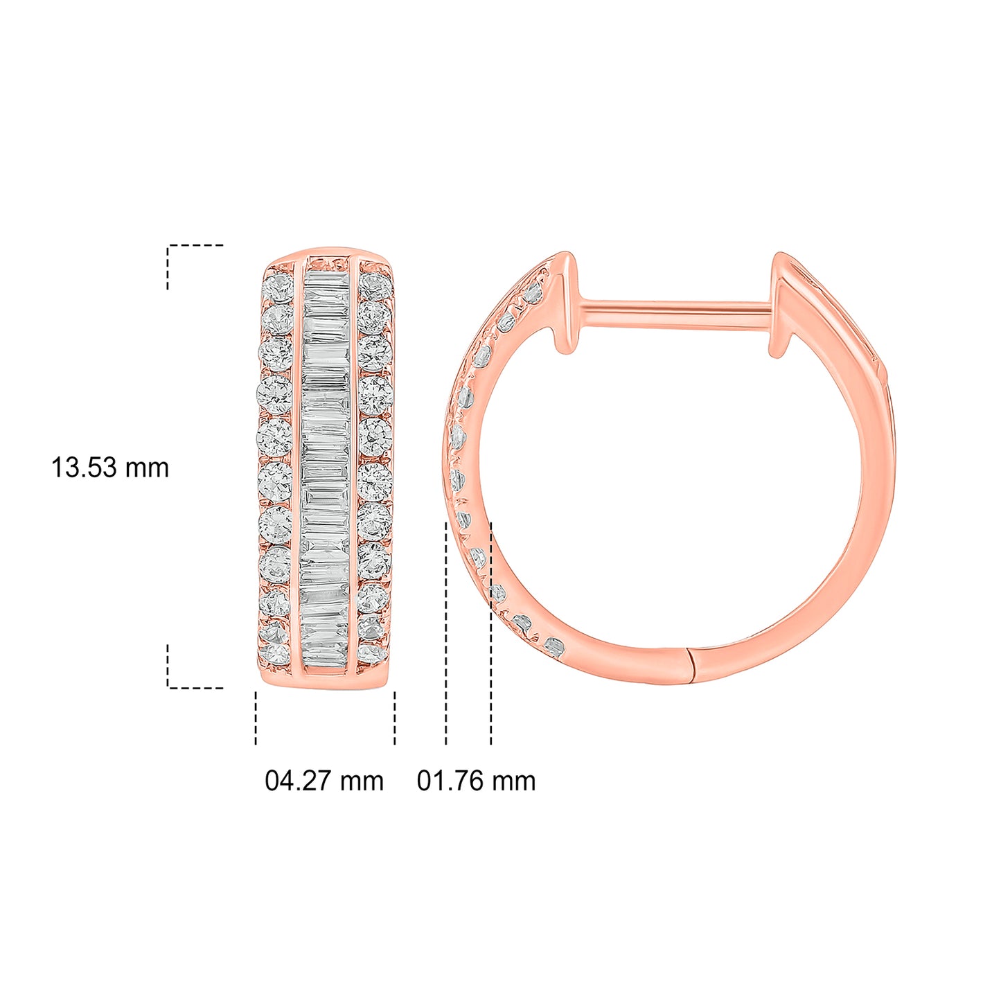 10K Gold Round Baguette Round Diamond Hoop Earrings