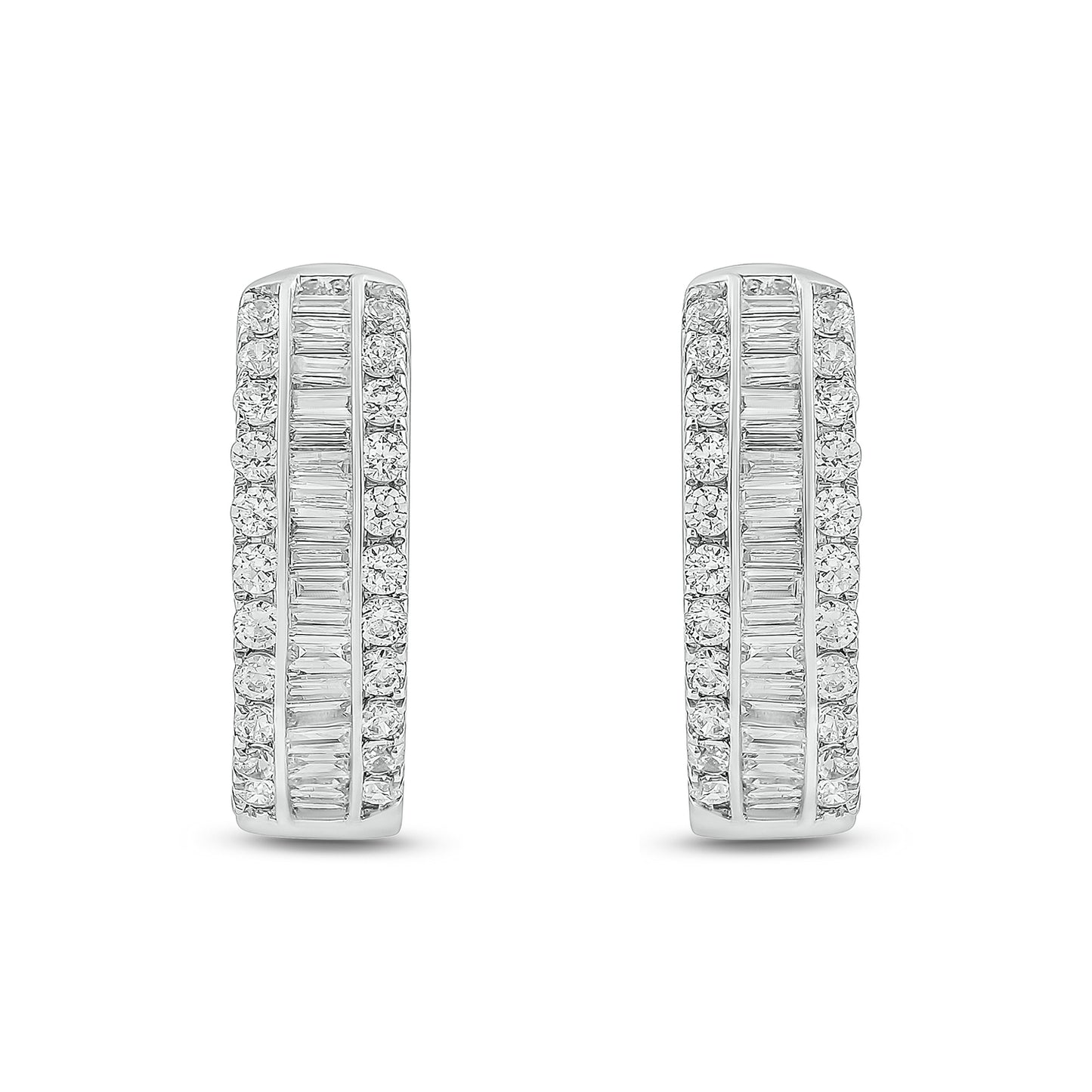 10K Gold Round Baguette Round Diamond Hoop Earrings