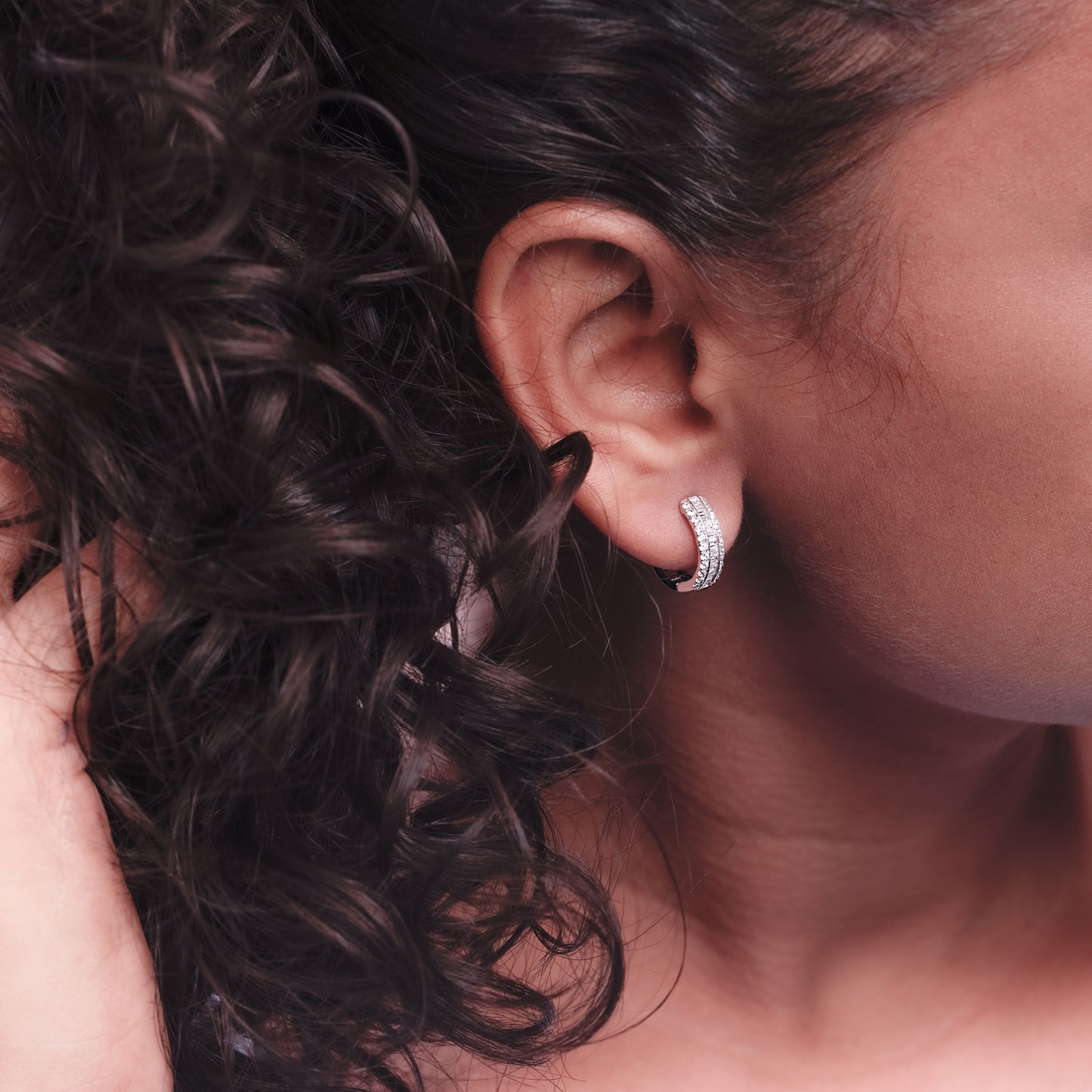 10K Gold Round Baguette Round Diamond Hoop Earrings