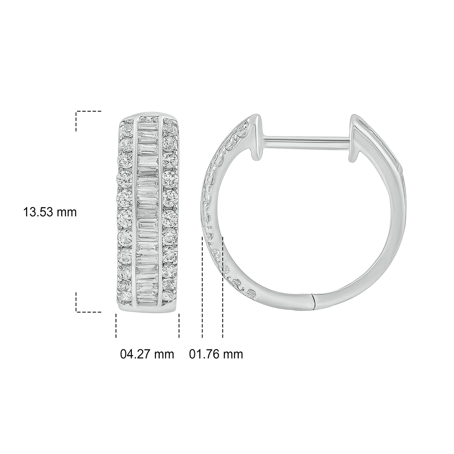 10K Gold Round Baguette Round Diamond Hoop Earrings