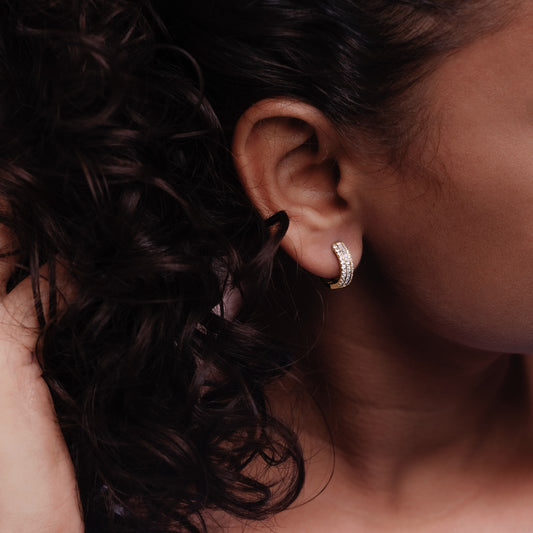 10K Gold Round Baguette Round Diamond Hoop Earrings