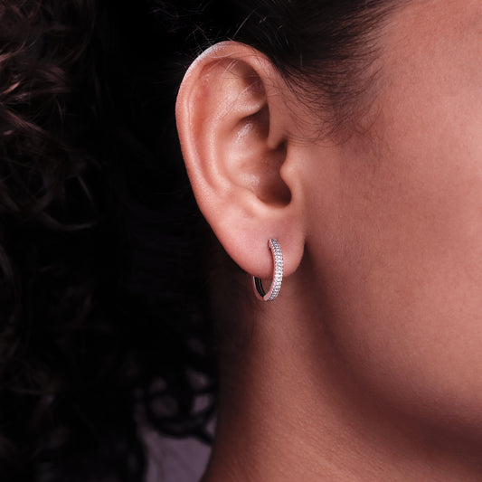 10K Gold Parallel Diamond Hoop Earrings