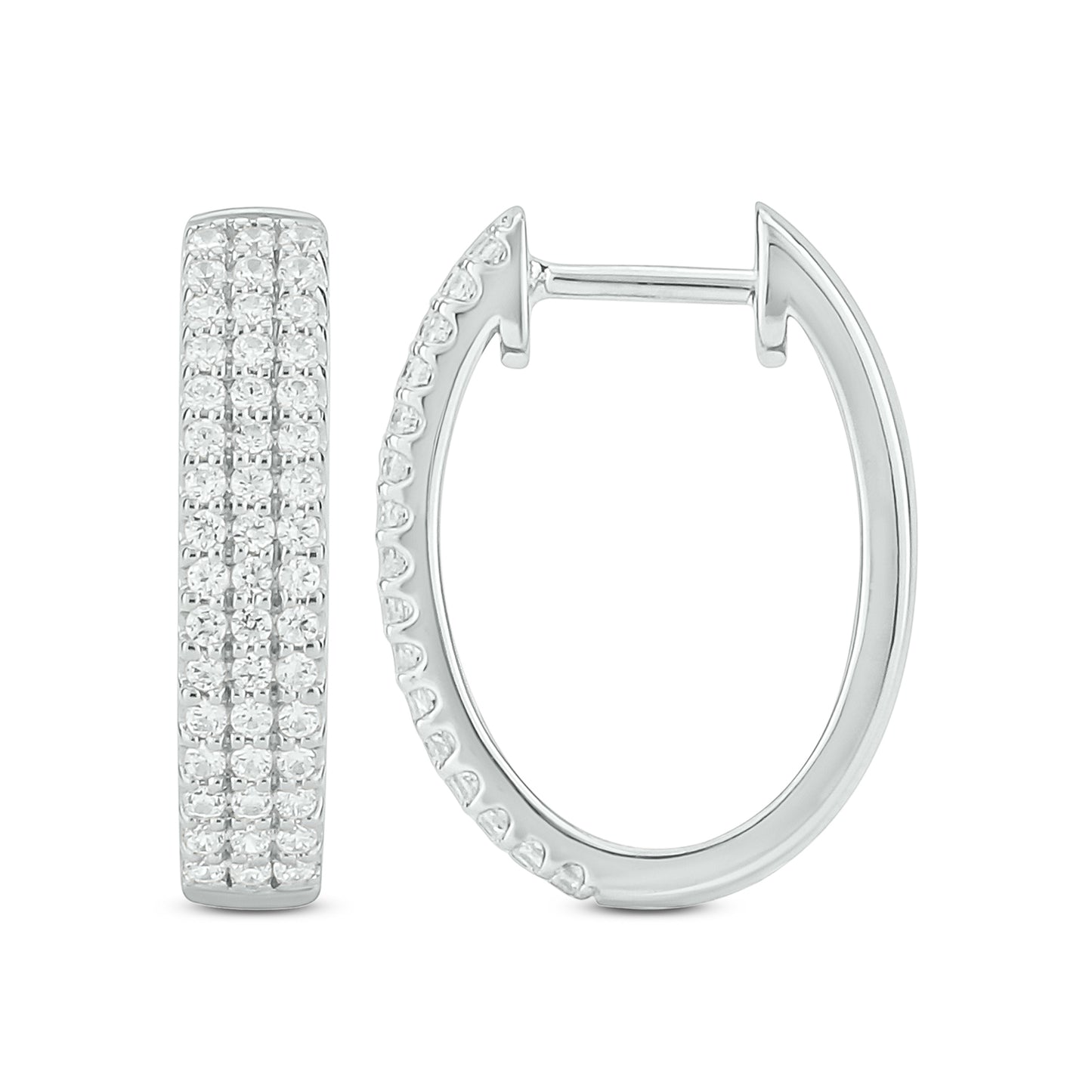 3 Lined Diamond Hoop Earrings in 10K Gold
