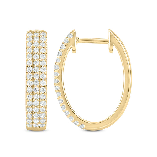 3 Lined Diamond Hoop Earrings  in 10K Gold