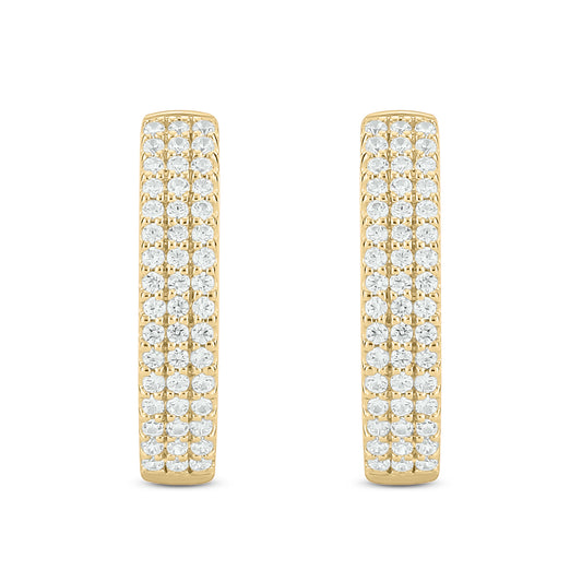 3 Lined Diamond Hoop Earrings  in 10K Gold