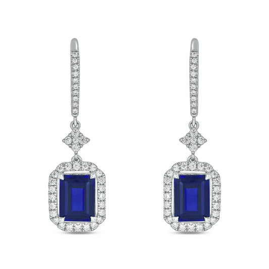 14KT Gold Blue Sapphire & Diamond Stunning Earrings