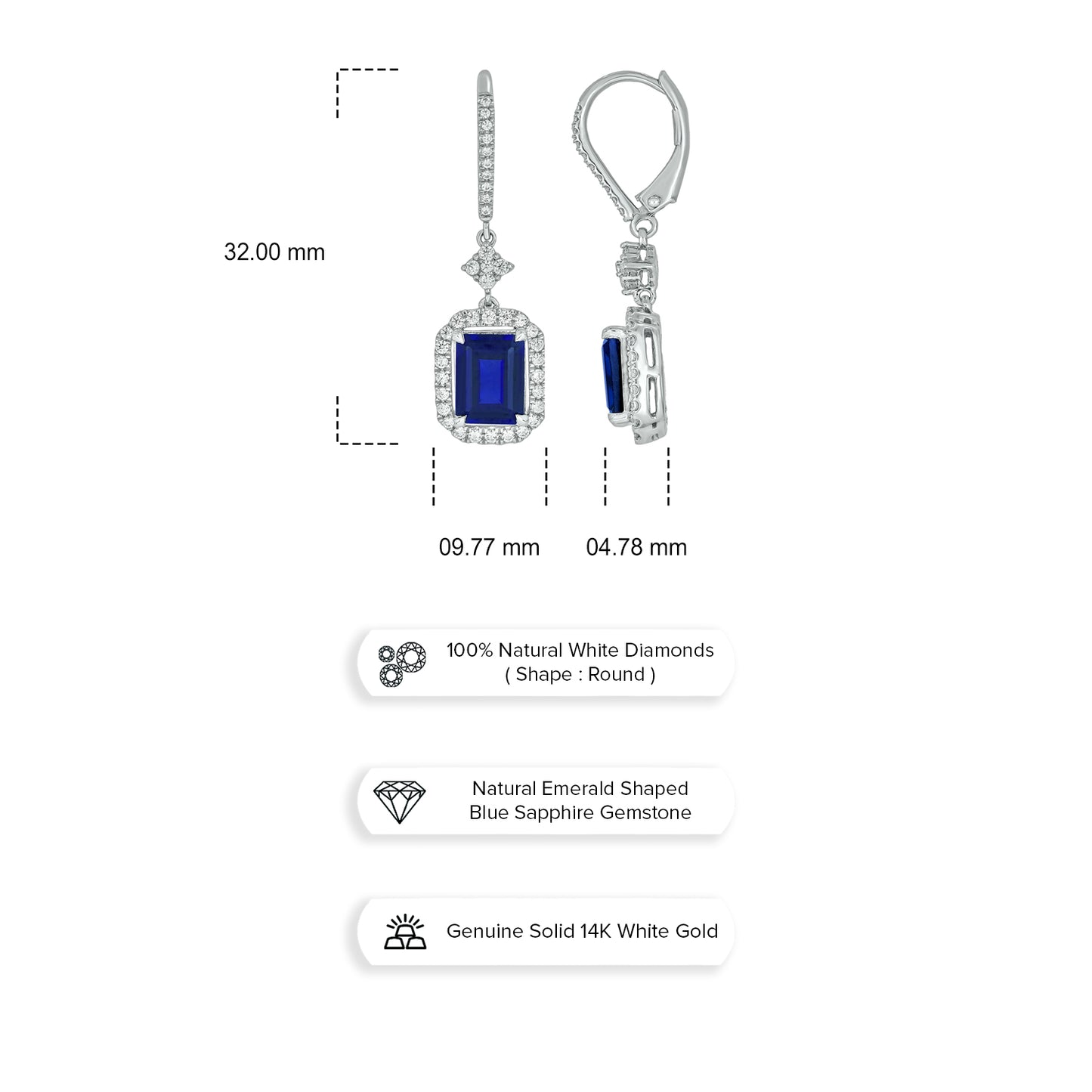 14KT Gold Blue Sapphire & Diamond Stunning Earrings