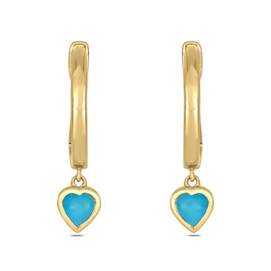 14KT Gold, Diamond Mini Dangling Gemstone Hoop Earrings, available in silver