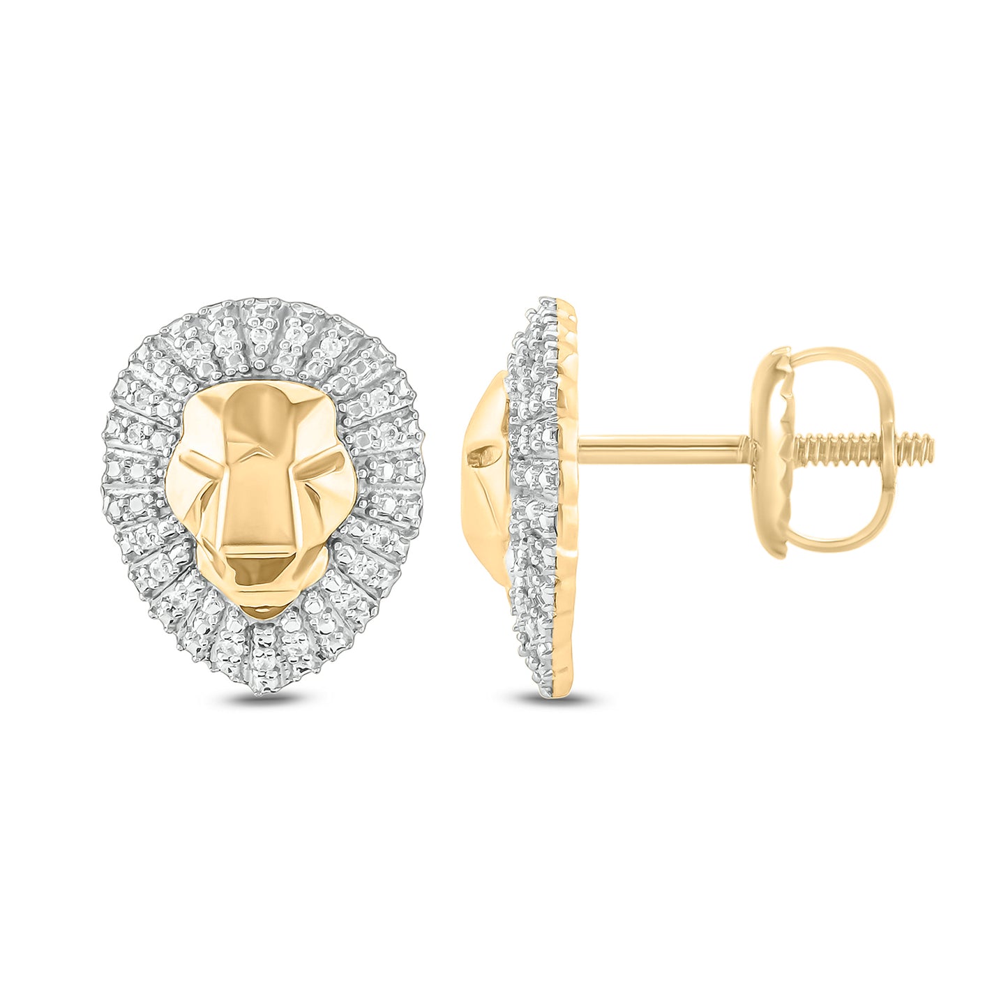 10K Gold Men's Yellow Gold Lion Face Stud Earrings