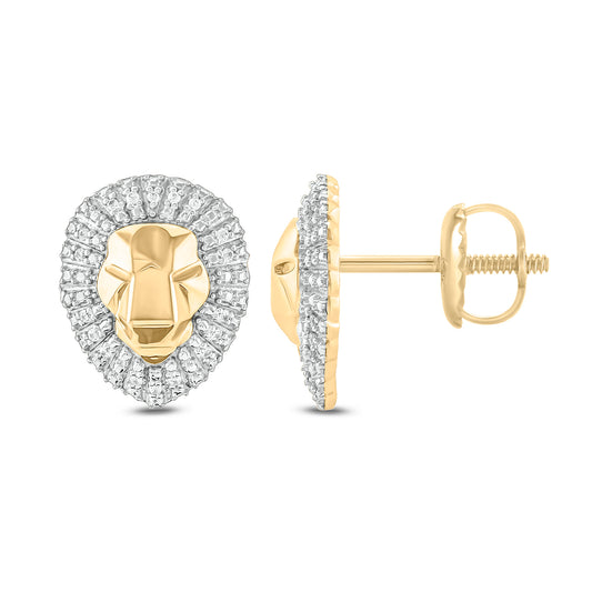 10K Gold Men's Yellow Gold Lion Face Stud Earrings