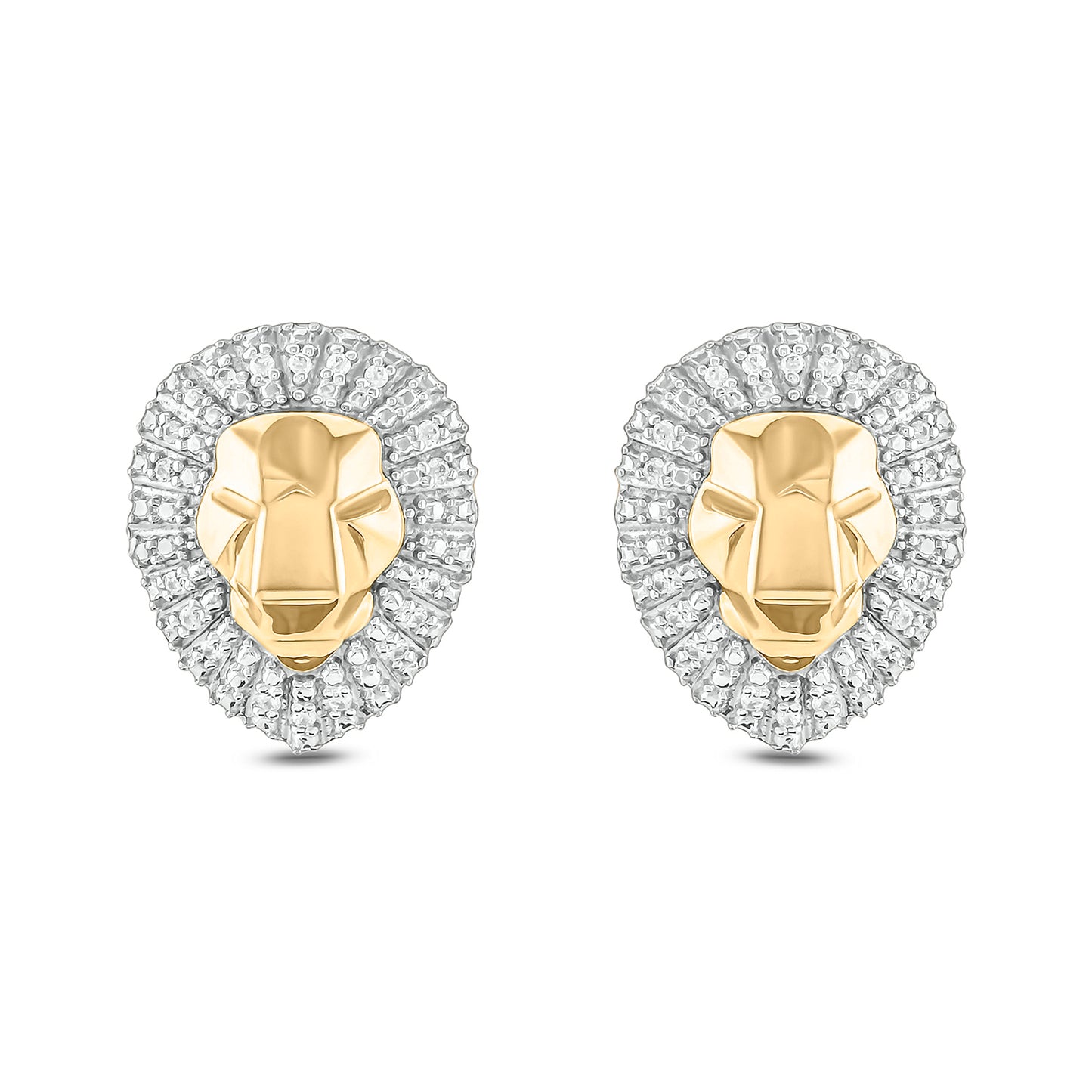 10K Gold Men's Yellow Gold Lion Face Stud Earrings
