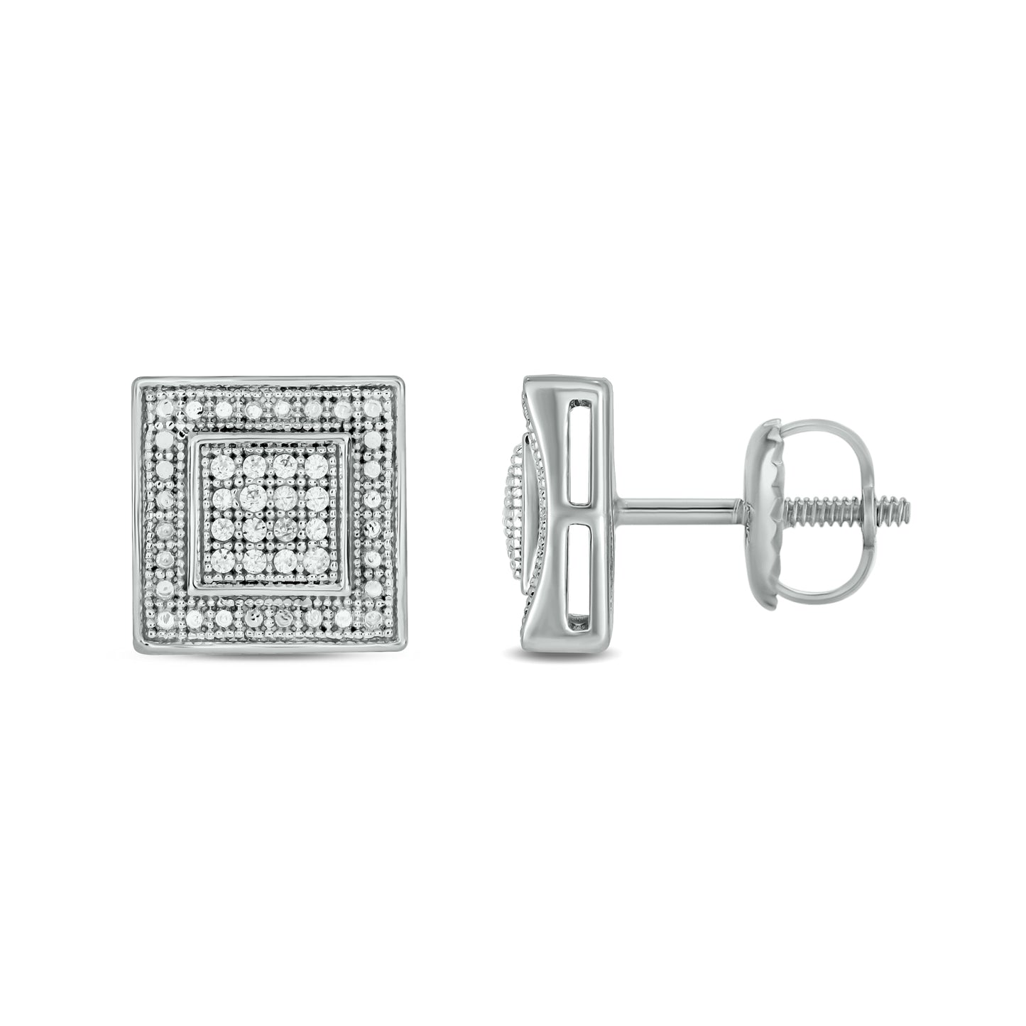 14KT Gold & Diamond Men's Square Stud Earrings