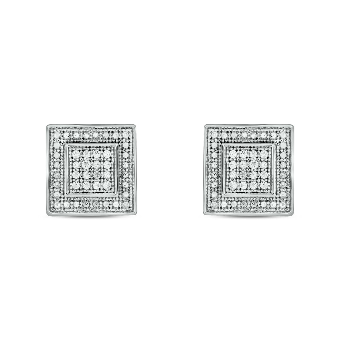14KT Gold & Diamond Men's Square Stud Earrings