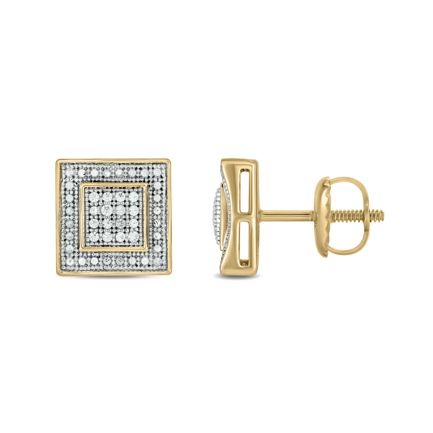 14KT Gold & Diamond Men's Square Stud Earrings