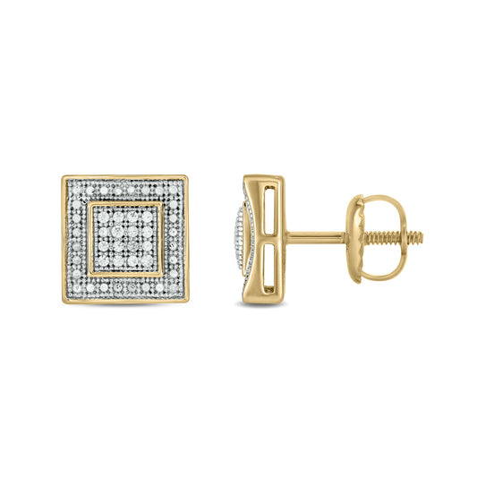 14KT Gold & Diamond Men's Square Stud Earrings