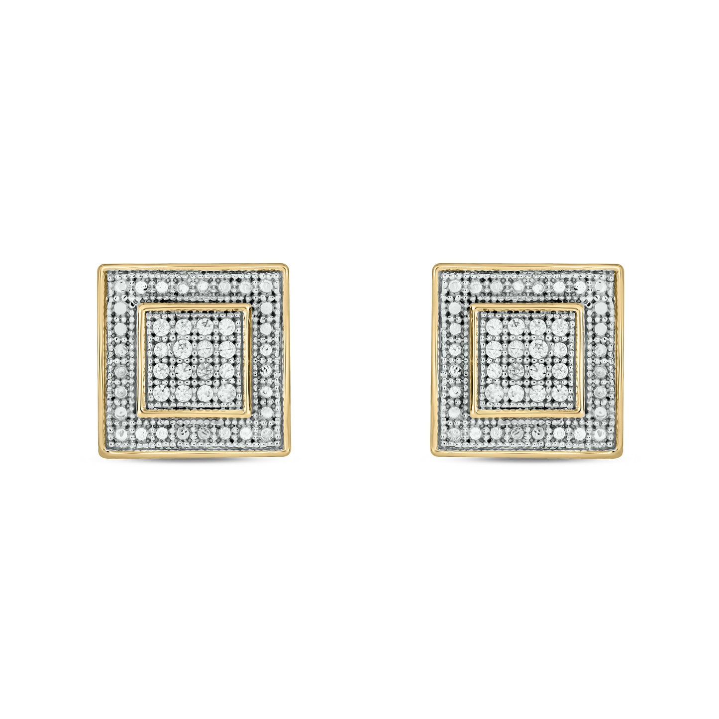 14KT Gold & Diamond Men's Square Stud Earrings