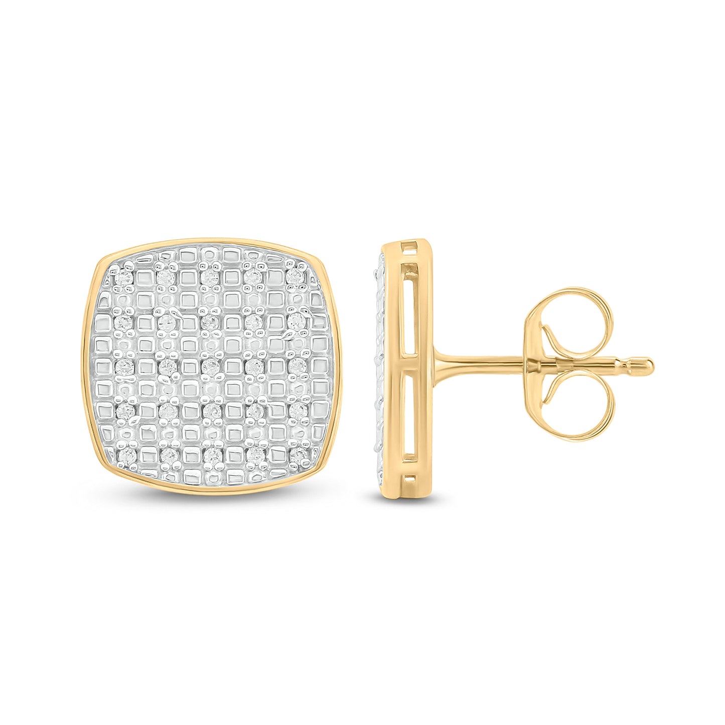 14K Gold Vermeil Men's Diamond Cushion Cluster Stud Earrings