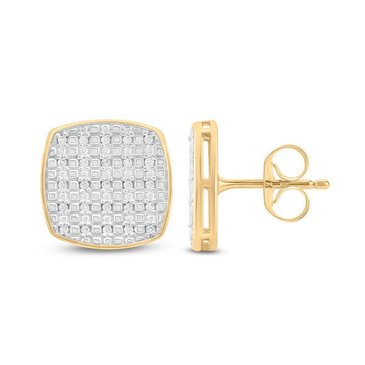 14K Gold Vermeil Men's Diamond Cushion Cluster Stud Earrings