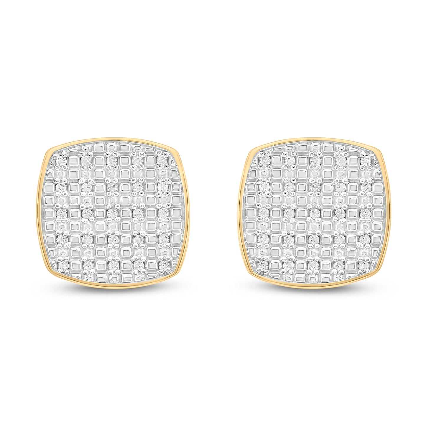 14K Gold Vermeil Men's Diamond Cushion Cluster Stud Earrings