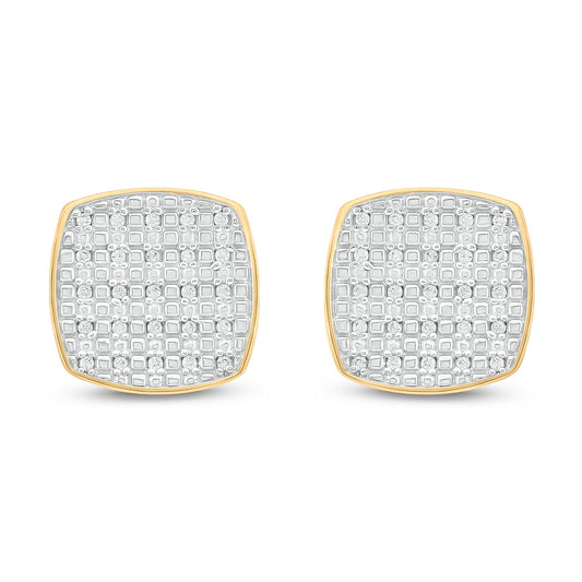 14K Gold Vermeil Men's Diamond Cushion Cluster Stud Earrings