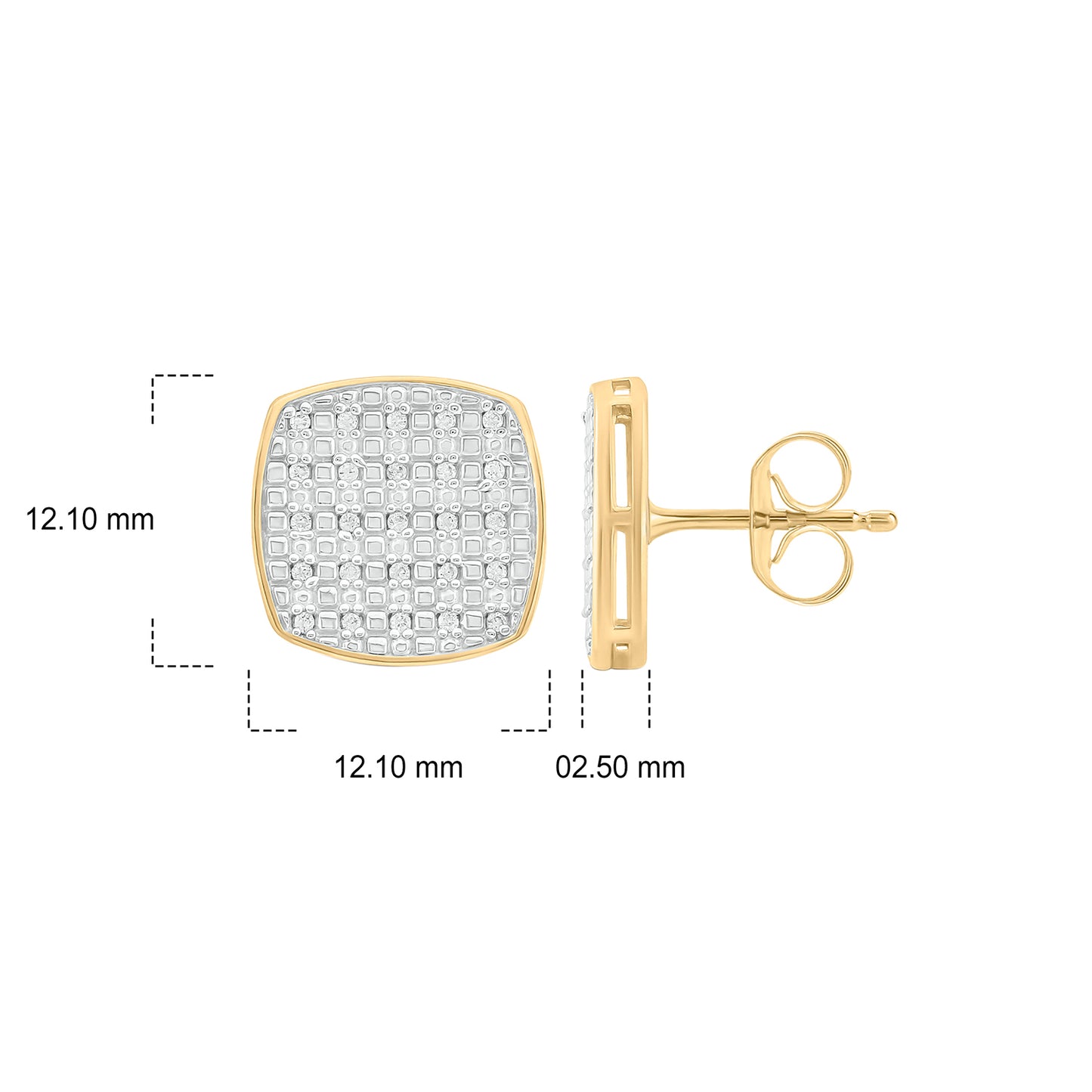 14K Gold Vermeil Men's Diamond Cushion Cluster Stud Earrings