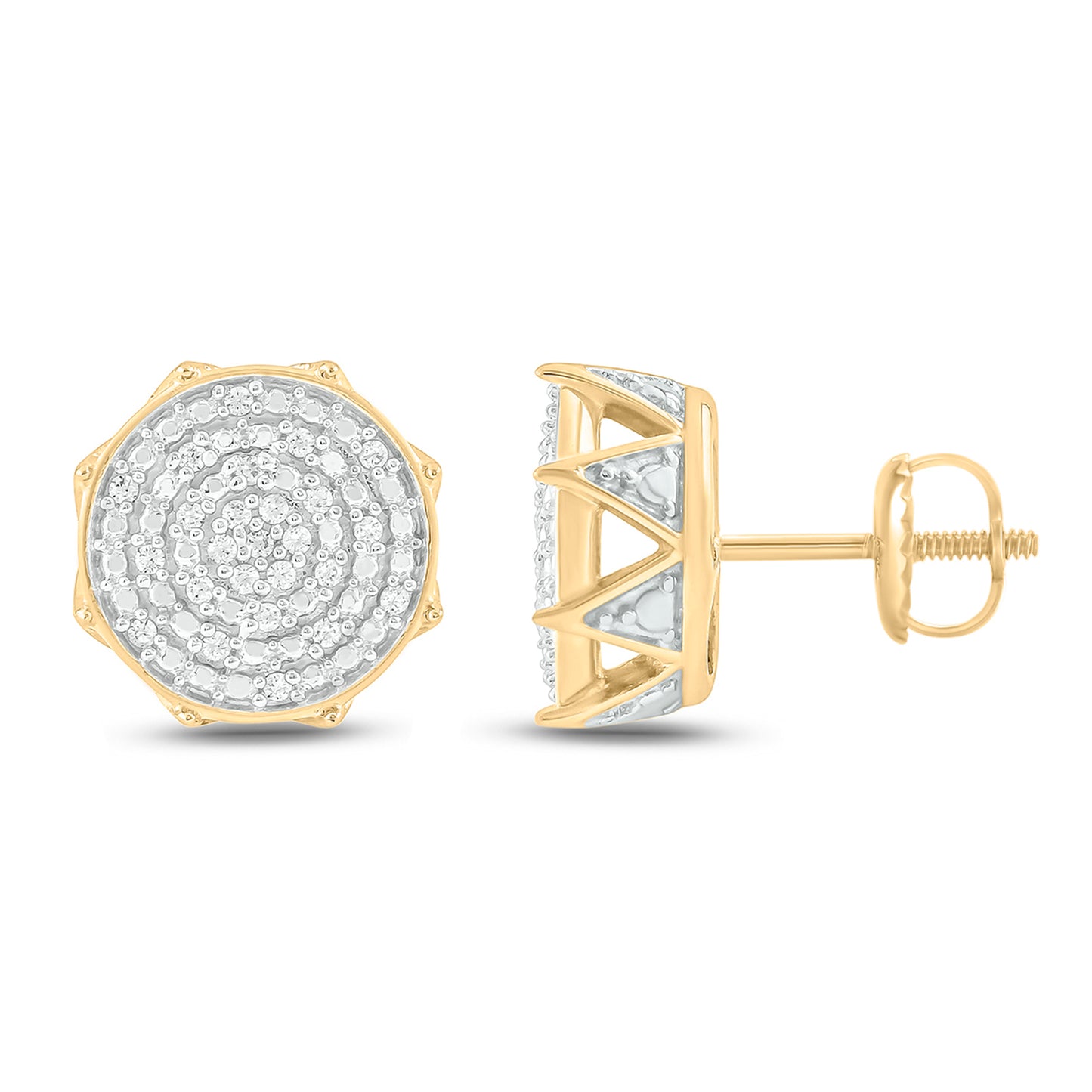 14K Gold Vermeil Octagon Diamond Stud Earrings for Men